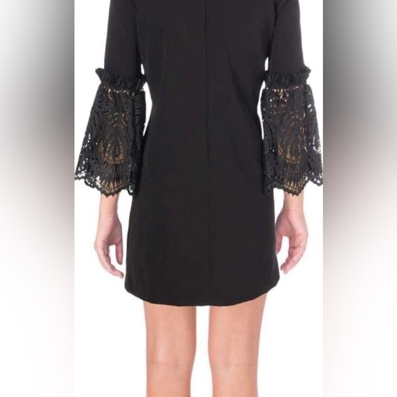 Tahari Black Lace Bell Sleeve Sheath Dress Size 16 Above Knee Cocktail Evening - Picture 2 of 8